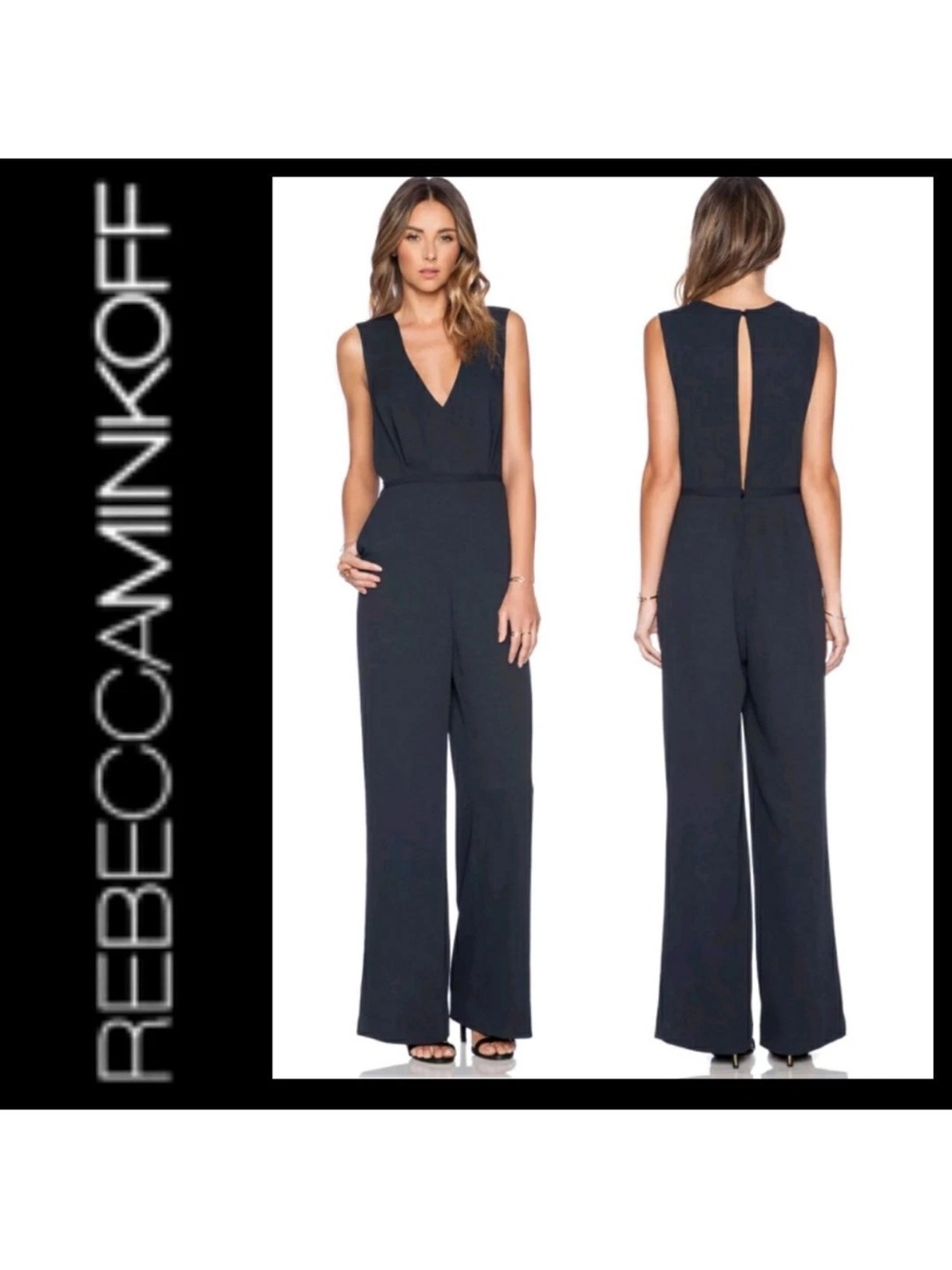 Rebecca Minkoff Black Mesh Inset Wide Leg Jumpsuit Size 4